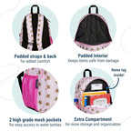 Wildkin 15-inch Kids Backpack – Durable, Padded, Adjustable for School & Travel - Pink and Gold Stars