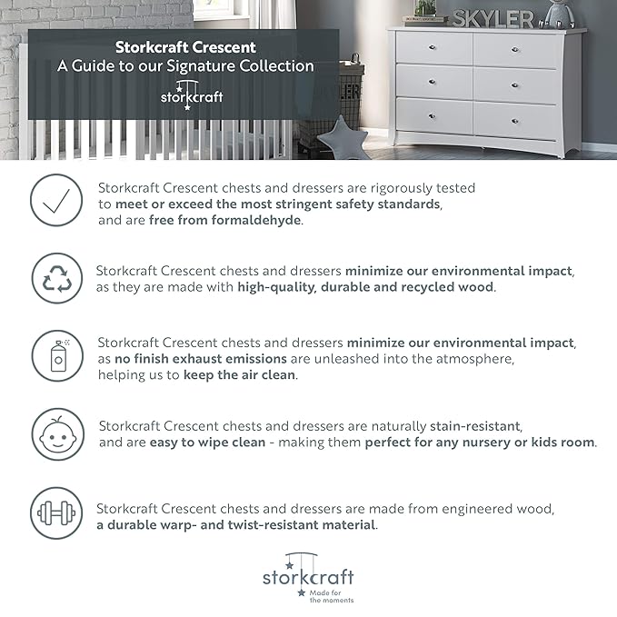 Storkcraft Crescent 6 Drawer Bedroom Dresser (Espresso) – GREENGUARD Gold Certified Dresser for Kids Bedroom