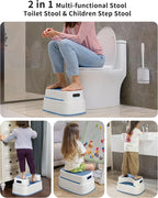 MR.SIGA Toilet Stool Squat Adult, Bathroom Stool Heavy Duty, Anti Slip Toilet Step for Bathroom, Toddler Step Stool for Kids, White & Grayish Blue