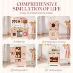 ROBOTIME Wooden Kids Play Kitchen – 4-in-1 Toddler Play Kitchen Set with Fridge, Washer & Dishwasher – Wooden Corner Cooking Playset for Boys & Girls Ages 3+