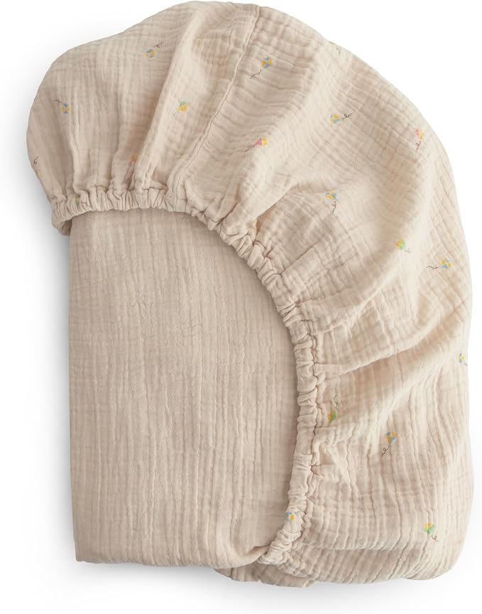 mushie Extra Soft Muslin Fitted Crib Sheet | 192 Thread Count | 28"x 52" (Kites)