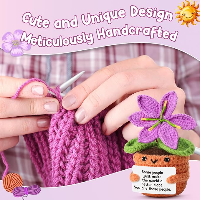 Handmade Grateful Crochet Purple Lily Flower Doll with Appreciation Card – Thank You Gift for Women, Friends, Coworkers, Teachers, Nurses for Her Birthday, Mother’s Day, Christmas.