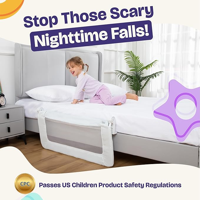 ComfyBumpy 2-Pack Bed Rail for Toddlers 35.5" L x 19.5" H | Toddler Bed Rails for Twin, Full & Toddler Mattress Size | Swing Down Rail Guard | Mattress Side Rail for Kids | White