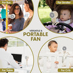 Portable Mini Travel Stroller Fan - Battery Operated, Clip On, Small, Handheld, Rotating, Rechargeable, Personal Fan with Flexible Tripod, 3 Speeds for Baby Crib, Bed Car, Seat Treadmill