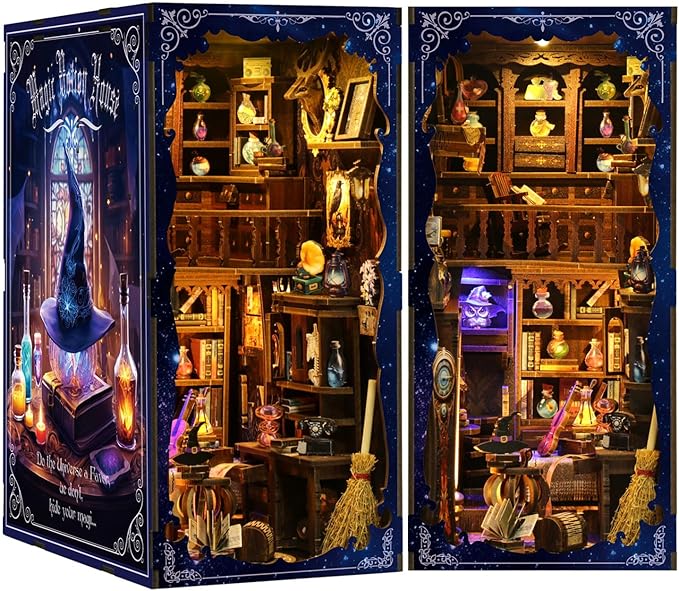 Book Nook Kit - DIY Miniature House Dollhouse 3D Puzzles for Adults and Teens - Gifts for Family and Friends Bookshelf Decor Tiny House Model Build with LED Light (BV02-011)