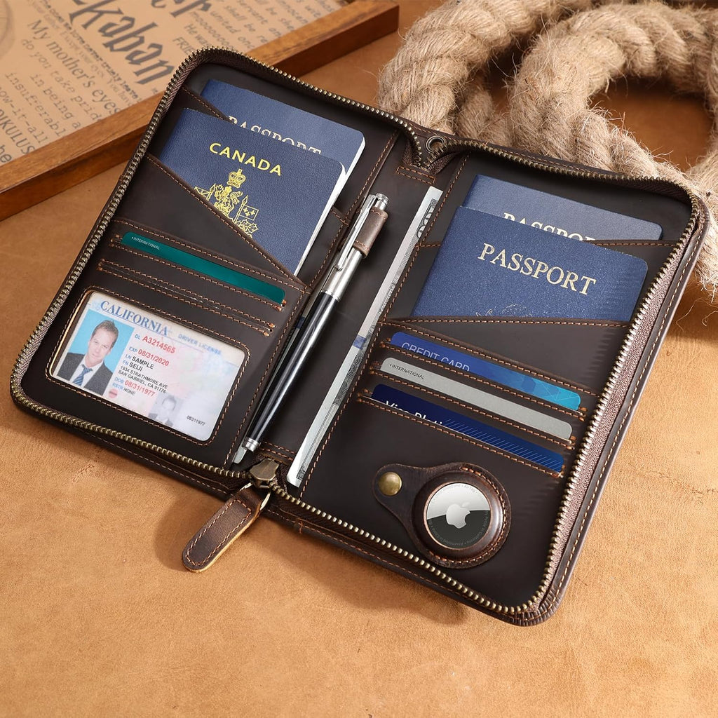 Polare Full Grain Leather Passport Holder Cover Case for Men and Women RFID Blocking Family Travel Wallet Holds 6 Passports