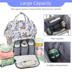 Diaper Bag Backpack, Diaper Bags for Baby Girls Boys, Baby Bags for Moms Dads, Nappy Changing Bag with Insulated Pockets,Multi-functional Waterproof Backpack with Stroller straps-Animal World White