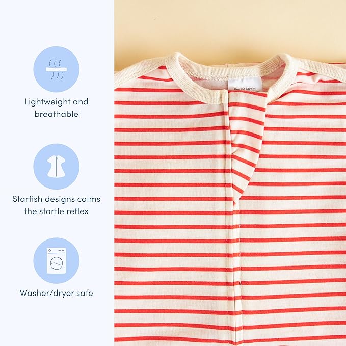 SleepingBaby Zipadee-Zip Transition Swaddle - Cozy Baby Swaddle Blanket with Zipper Convenience - Roomy Wearable Blanket for Easy Diaper Changes - Stripes Strawberry/Cream, Medium (6-12 Month)