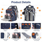 Baby Diaper Bag Backpack, with Diaper Changing Station, Multi-functional Travel Diaper Waterproof Backpack, for Baby Boys and Girls, Folding Portable Nappy Changing Mat and Sun Canopy(Large Blue)