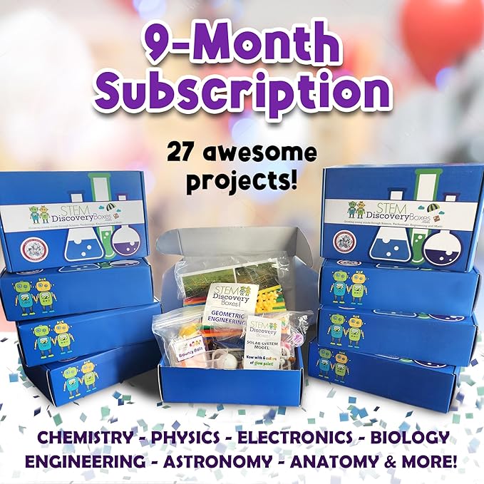 Stem Learning 9 Monthly Subscription Box Kits w/ 27 Projects - Summertime Remote School Building Toys - Science, Technology, Engineering, Mathematics - Activities for Kids Boys & Girls Ages 7-12