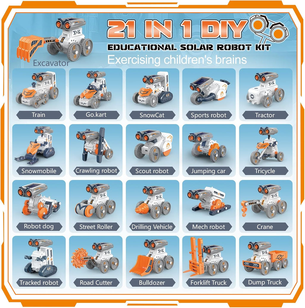 21 in-1 Solar Robot Building Kit STEM Gift for Boys Aged 8-13, DIY Educational Science Robotics Toy Battery Solar Powered STEM Building Toy Set with 210 Pieces