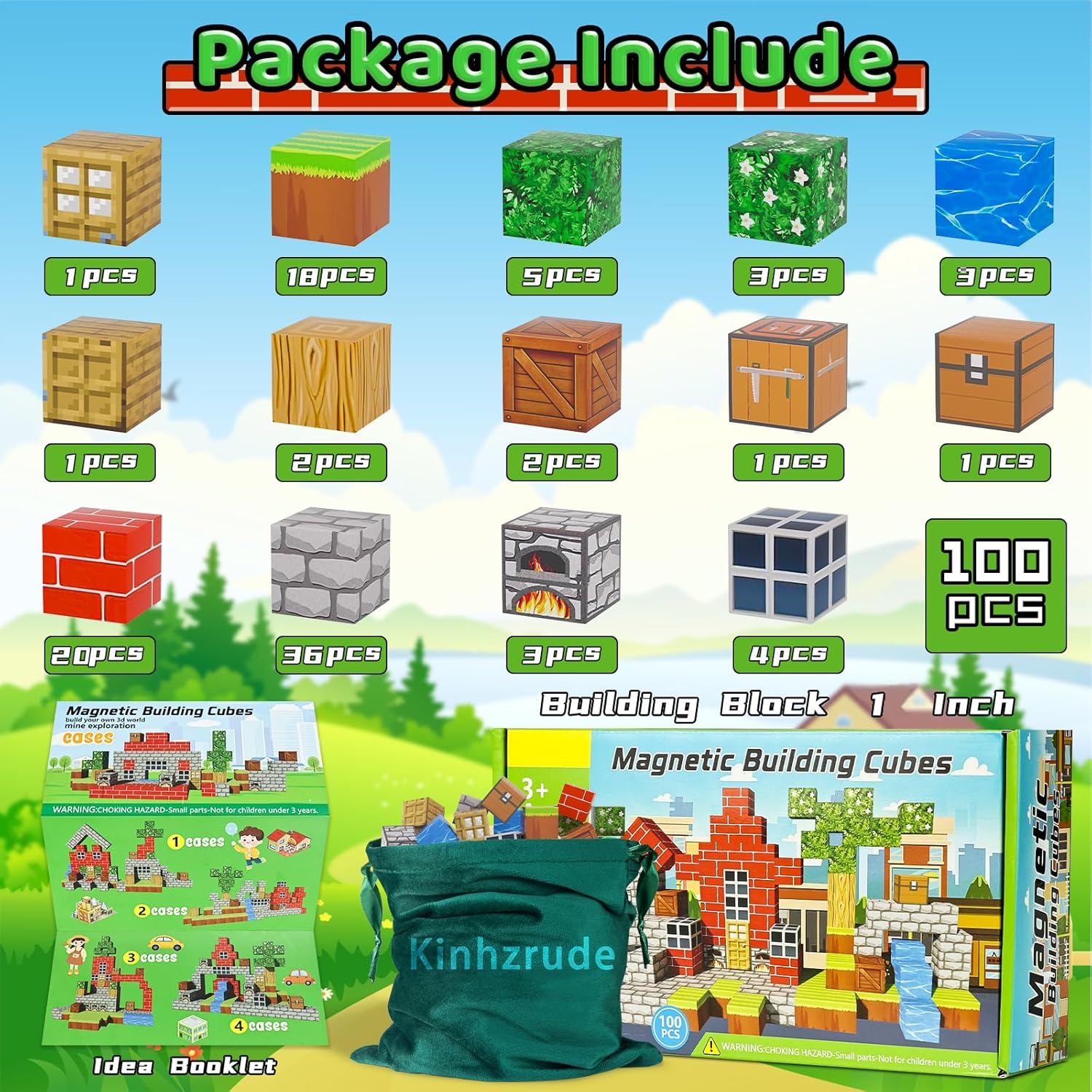 1 inch Magnetic Blocks - 100PCS Magnetic Toy Set, STEM Montessori Sensory Toys for 3+ Year Old Boys & Girls, Creative Construction Toys Gift for Toddlers Kids