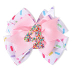 Sprinkle Hair Bow for Girls - Confetti First Birthday Pink Party Decorations, Ice Cream Theme for 1st Birthday (4th Hair Bow)