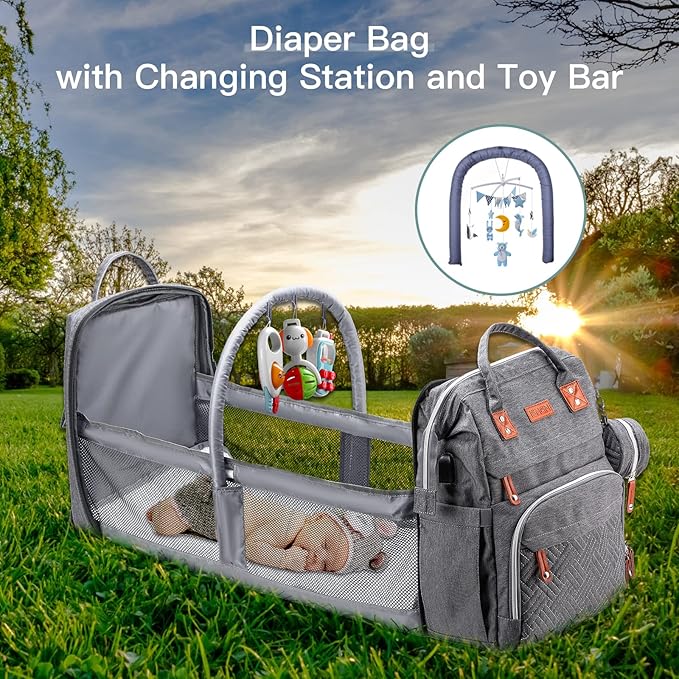 Diaper Bag Backpack with Changing Station, Extra Large Diaper Bag, Multifunctional Diaper Bag, Baby Bag, Deep Gray