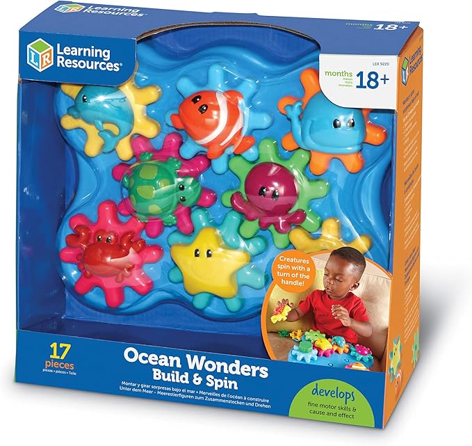 Learning Resources Ocean Wonders Build & Spin, Gears Toy & Building Set, 17 Pieces, Ages 18+ months