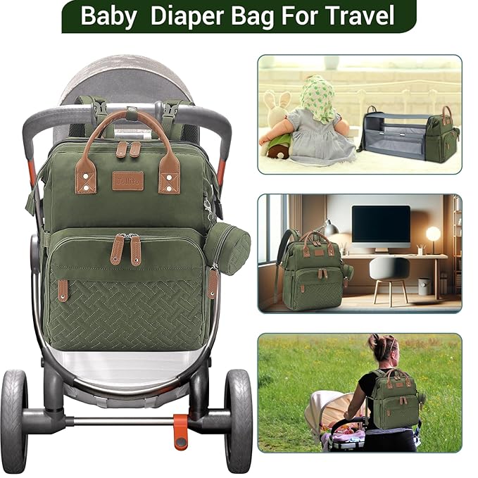 JOLLITO Diaper Bag Backpack with Changing Station Large Capacity Multifunction Baby Bags for Boy Girl Travel For Moms Dads Baby Registry Search Essentials Shower Gifts