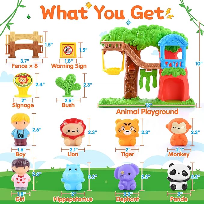 PLAY Safari Animals Figures Toys Playset, 20Pcs Realistic Jungle Forest Zoo Animals Figurines Tree House Playset with Lights & Sounds for Toddlers, Learning Toys Gifts for Girls Boy Ages 18M+