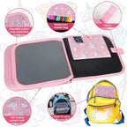 Erasable Book Doodle Set for Kids,Reusable Magic Drawing Book for Kids with 12 Watercolor Pens 14 Page Drawing,Road Trip Car Game Writing Painting Set for Boys and Girls (Pink Unicorn)