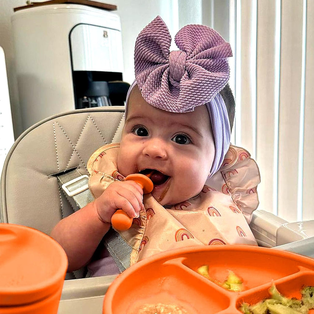 TalkTools ITSY Tiny Silicone Spoons – Twin Pack Soft Silicone Self-Feeding Training Spoons for Kids & Toddlers, Anti-Choking Flange Guard and Non-Slip Handle (Tangerine)