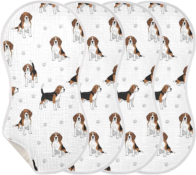 4 Pack Muslin Burp Cloths Beagle Dogs Paw White Cotton Baby Burp Cloths Extra Absorbent and Soft Burping Cloth for Newborn Babies Boys Girls 22x11 Inch
