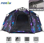 Portable Hexagon Kids Play Tent with LED Strip Lights Indoor Children Play House Easy Set-up Space Dream Tent for Night.4-5 Person Large Tents & Birthday Gifts