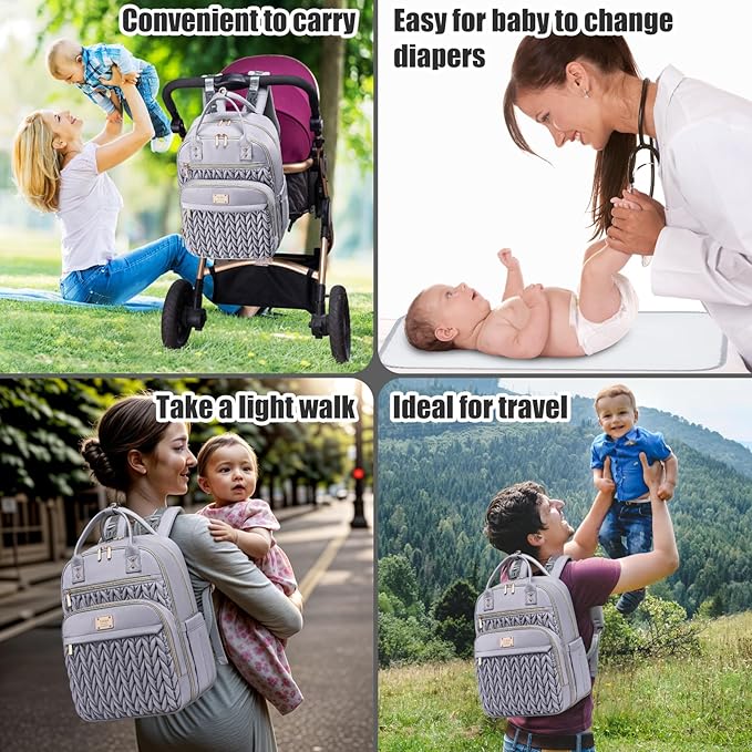 Diaper Bag Backpack,Stylish Baby Diaper Bag,Waterproof Travel Diaper Backpacks Baby Bags with Changing Pad,Stroller Straps,Insulated Pockets (Gray)