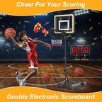 Kids Indoor Basketball Hoop with Scoreboard & Timer,Toddler Adjustable Height Basketball Goal Toy for Outdoor Backyard,Sports Game Play