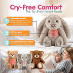 Gemma Joy Bedtime Baby Soothers for Sleep, Cry Activated Heartbeat Stuffed Animal for Baby, Newborn, Calming Light, Lullaby Music, White Noise, Shush and Mother’s Heartbeat - (Bunny, Rechargeable)