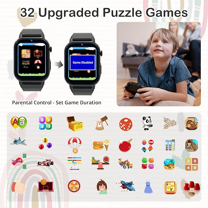 Kids Watch Boys with 32 Games Toys for Ages 5-12 Smart Watch for Kids with HD Touch Screen Video Camera Music Player Pedometer Learn Cards Audiobook, 10 9 8 7 6 5 Year Old Boys Birthday Gifts