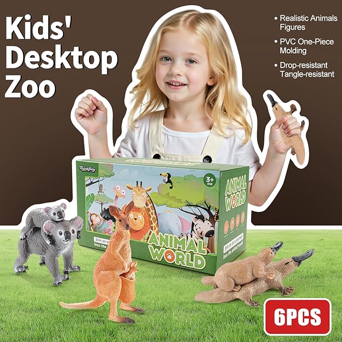 6PCS Australian Animal Figurines Family Toys for Kids, Zoo Safari Animal Figure, Includes Koala,Kangaroo,Platypus Figures with Cubs, Birthday Gift Party Favors Cake Toppers for Boy Girl