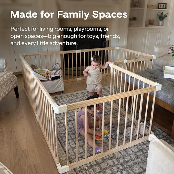 HARPPA Baby Gate Playpen Wooden Playpen for Babies and Toddlers Large Play Yards Baby Fence Play Area 56 x 56 x 24 inch