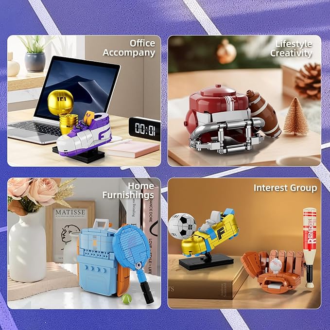 Sports Building Blocks Sets, Compatible with Lego Party Favor Set for Kids 6 in 1 Soccer, Baseball, Rugby(Football), Basketball, Tennis, Table Tennis Collectors & Boys 4-7, Home Decor Gift 650 PCS