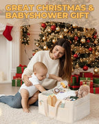 Baby Diaper Caddy Organizer with Portable Changing Mat - Teddy Fleece Diaper Organizer for Changing Table - Basket for Changing Essentials - Baby Essentials Organizer with Removable Dividers