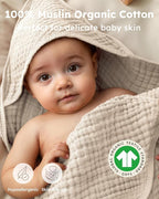 Yoofoss Hooded Baby Towels for Newborn 2 Pack 100% Muslin Organic Cotton Baby Bath Towel with Hood for Babies, Infant, Toddler and Kids, 37.5"x37.5", Soft and Absorbent Newborn Essential,Apricot&Green
