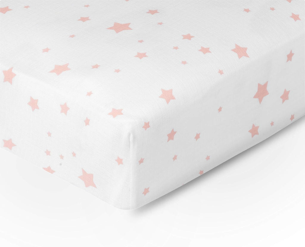 Newton Baby Mini Crib Fitted Sheets (2-Pack) | Organic Muslin Cotton, Breathable & Soft Baby Sheets, Machine Washable Baby Mattress Sheets, Fits Any Mini Sized Crib 24" x 38", Stardust Coral + White