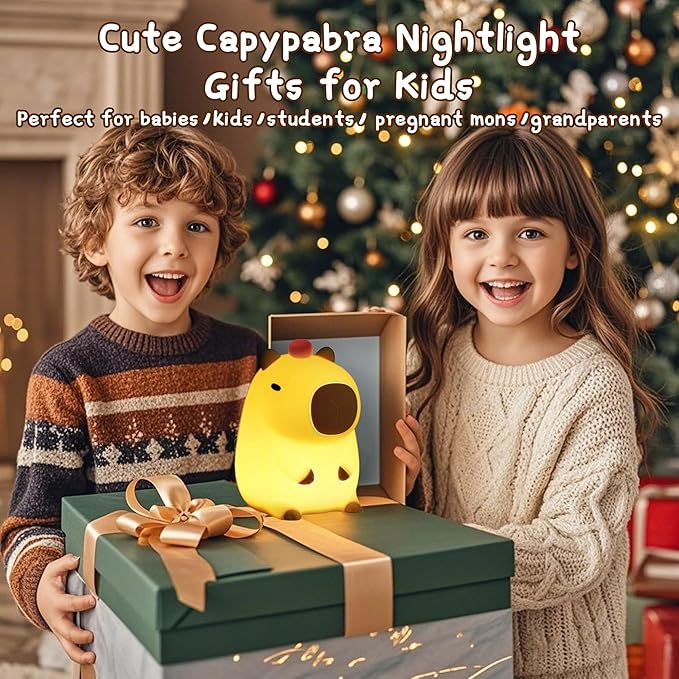 Capybara Night Light,Cute Tangerine LED Squishy Novelty Animal Night Lamp,Dimmable Soft Silicone Nursery Nightlight for Kids, Rechargeable Bedroom Touch Lamp, Dorm Decor, Baby Boys Girls Gift