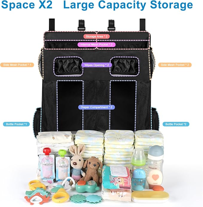 Accmor Changing Table Diaper Organizer, Hanging Diaper Caddy Organizer Stacker for Cribs Changing Table Playard Wall Baby Essentials Storage, Black
