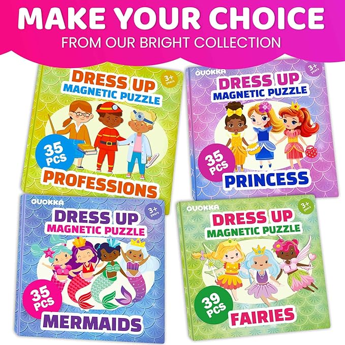 QUOKKA Magnetic Dress-Up Dolls for Girls Boys with 35 Magnetic Pieces - Creative Magnetic Play Set for Home or Travel - Perfect Magnetic Paper Dolls for Ages 3 and Up, Boost Storytelling with Princess