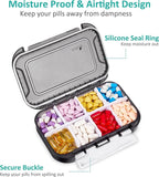 Fullicon Large Pill Organizer with 8 Compartments, Moisture Proof Travel Pill Box with Removable Divider, Daily Pill Container with Lables, Pill Case for Vitamin, Fish Oil, Supplement (Black)