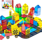 Magnetic Tiles Builder Construction Set, Magnetic Tiles Road Cars Set STEM Toys for Ages 3-8, Montessori Sensory Educational Magnet Toys for 3+ Year Old Boys and Girls Gifts