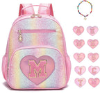 I IHAYNER Kids Glitter Lightweight Backpack for School Travel & Daycare, Toddler Backpack for Girls 3+ Preschool Kindergarten Elementary Kids Backpack-Rainbow Pink M