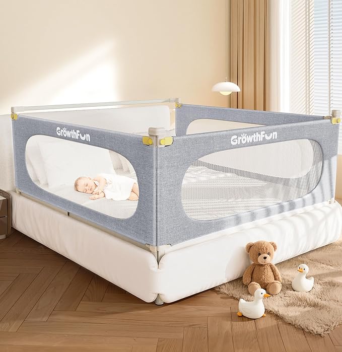 3-Piece Queen Size Bed Rail for Toddlers, Baby Bed Rail Guard with Height Adjustable, Kids Safety Toddler Bed Rail for Queen Size Bed (78.7"x78.7"x59"- Grey).