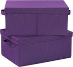 HOONEX Storage Bins with Lids for Organizing, Pack of 2, Storage Boxes with 2 Carry Handles and Sturdy Heavy Cardboard, 16.5" L x 11.8" W x 7.5" H for Shoes, Books, Clothes, Nursery, Dark Purple