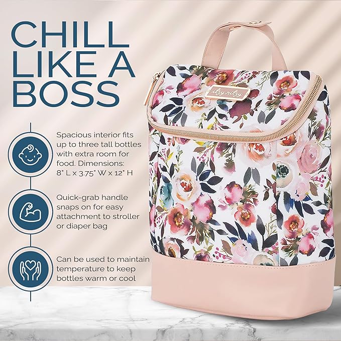 Itzy Ritzy Insulated Bottle Bag – Keeps Bottles Warm or Cool - Holds 3 Bottles & Features Interior Pocket for Ice Pack (Not Included), Blush Floral