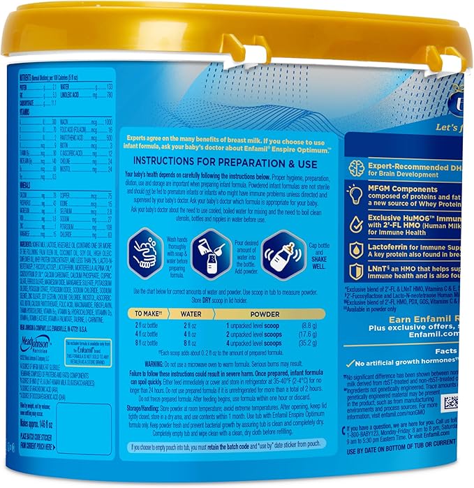 Enfamil Optimum Baby Formula, Our Closest Formula to Breast Milk, Immune-Supporting Lactoferrin also found in Breast Milk, Brain-Building DHA, 20.5 Oz, Pack of 4