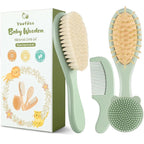 Yoofoss 4 Piece Baby Hair Brush and Comb Set，Wooden Baby Hair Brush with Natural Ultra Soft Goat Hair, Baby Comb Set for Boy, Girl - Green