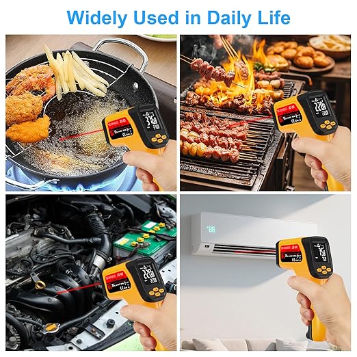 Non-Contact Infrared Thermometer Gun, High Accuracy -58°F to 1472°F, Adjustable Emissivity, Ir Thermometer with Backlit LCD, Over-Temp Alarm, Laser Temperature Gun for Cooking,BBQ,HVAC