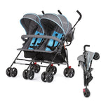 Dream On Me Volgo Twin Umbrella Stroller in Blue, Lightweight Double Stroller for Infant & Toddler, Compact Easy Fold, Large Storage Basket, Large and Adjustable Canopy