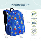 Wildkin 15-inch Kids Backpack – Durable, Padded, Adjustable for School & Travel - Robots
