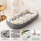 Baby Lounger, Foldable Infant Nest with Soft Memory Foam Mat, Cover with Adorable Pattern, Converts to Backpack for Easy Travel, 0-12 Months, Rocket